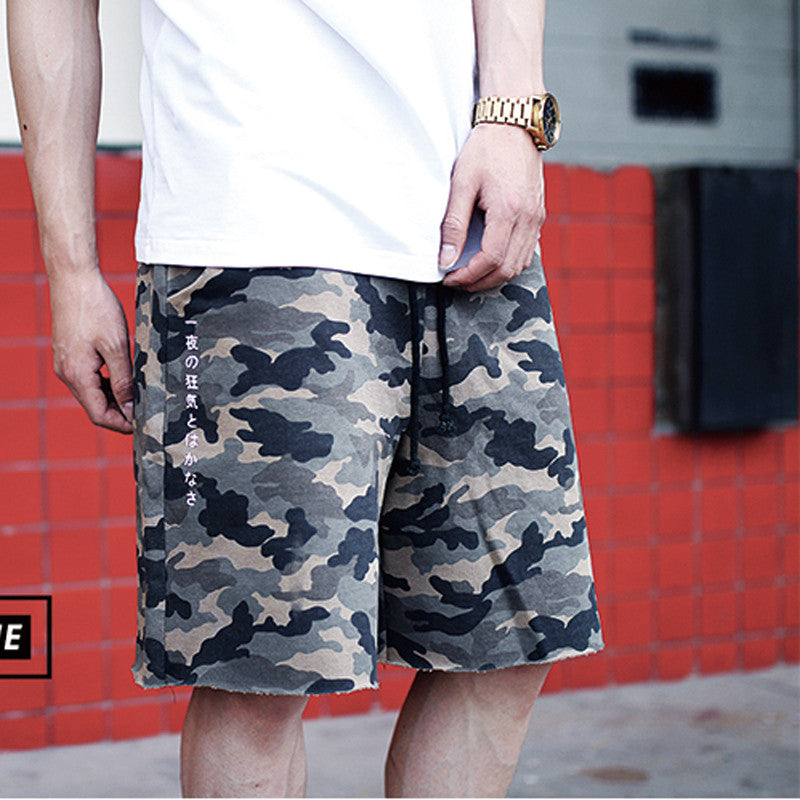 Summer Fashion Man Green Camouflage Loose Cotton Man Short Pants